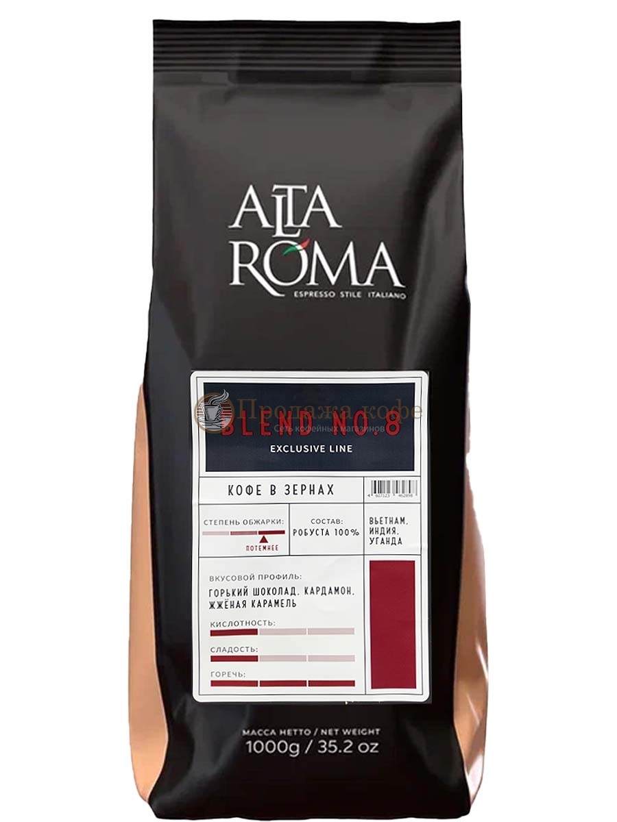 Кофе в зернах  Alta Roma Blend N 0.8 (Альта Рома Бленд N 0.8)  1 кг, пакет с клапаном